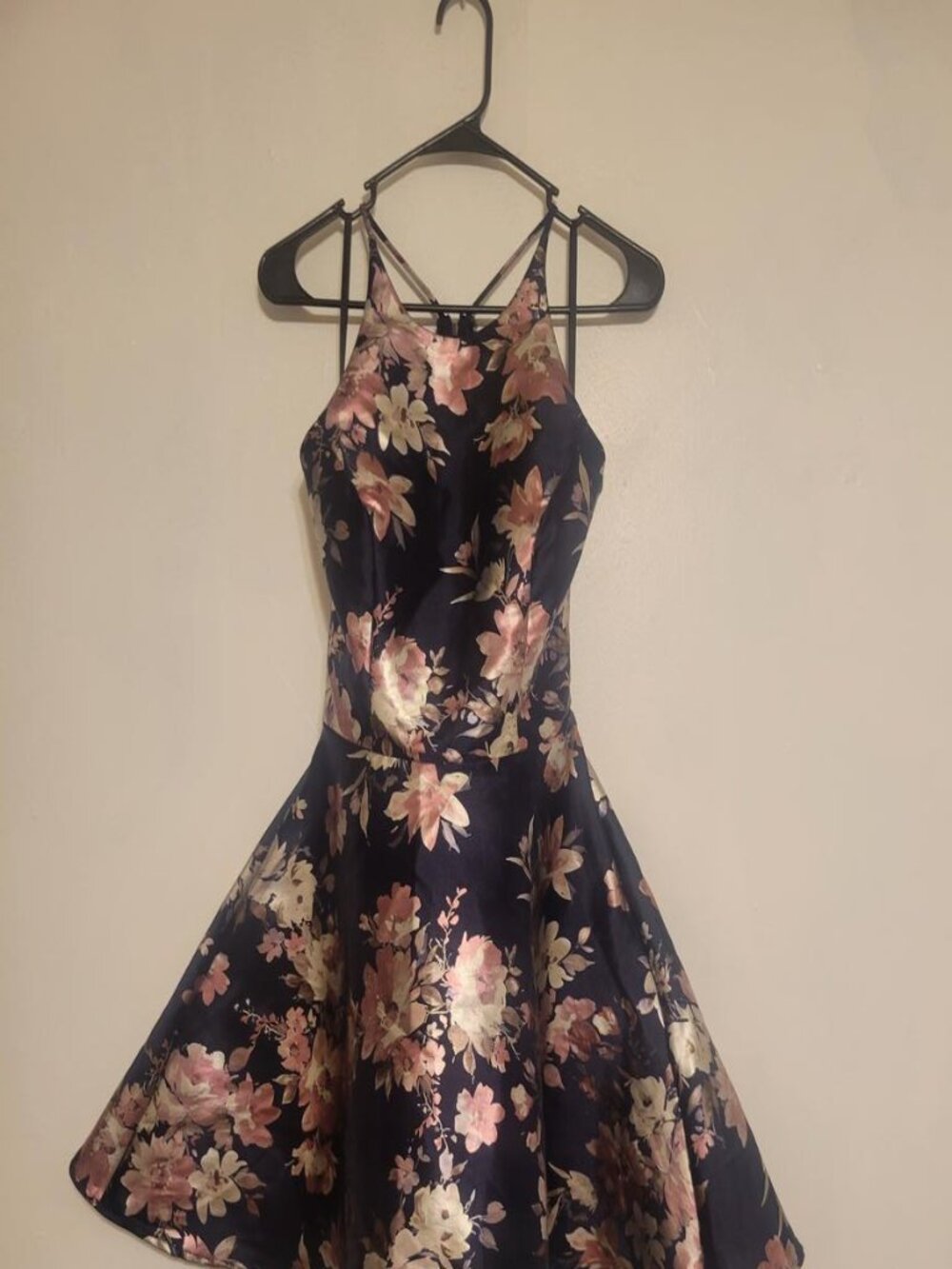 B. Smart Navy Blue Floral Dress with Pockets - Size 7